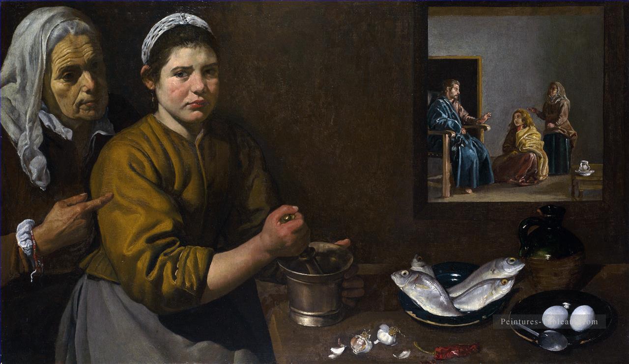 Le Christ à la Maison de Marie et Marthe Diego Velázquez Peintures à l'huile